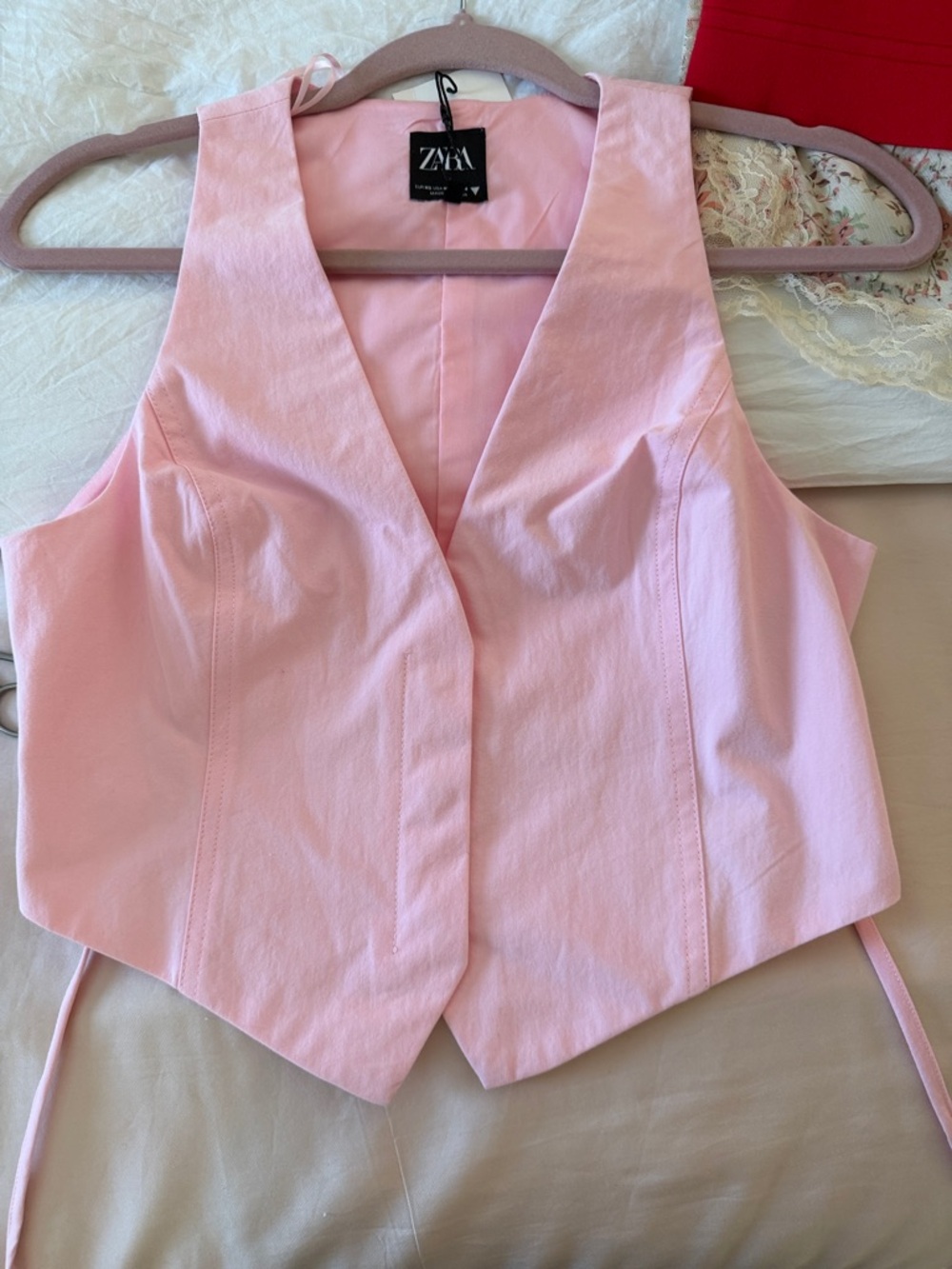 Zara Light Pink V-Neck Cotton-Blend Vest